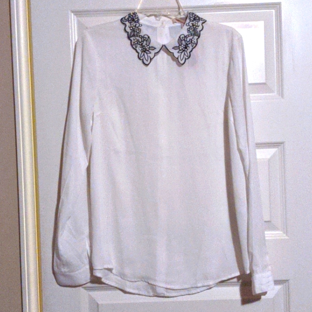 Sheer collar applique blouse
